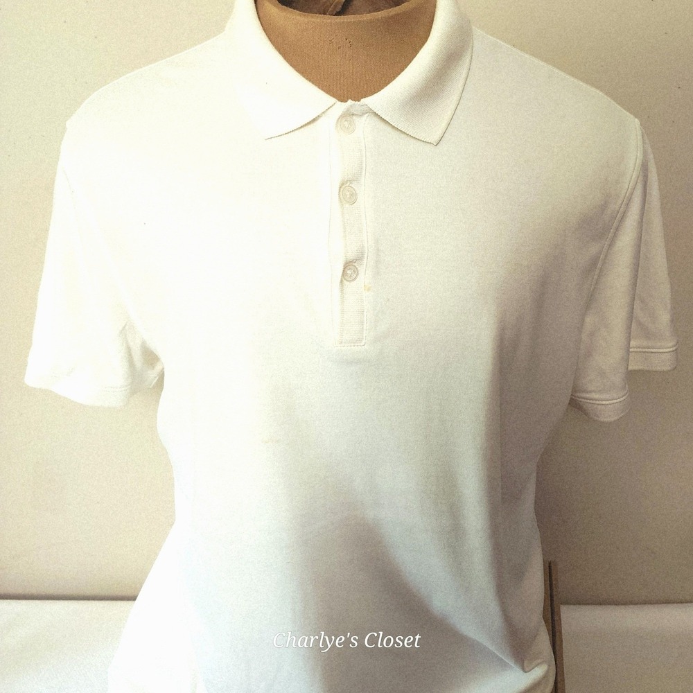 Calvin Klein Polo Shirt XL Liquid Cotton White Short Sleeve Casual Golf Preppy